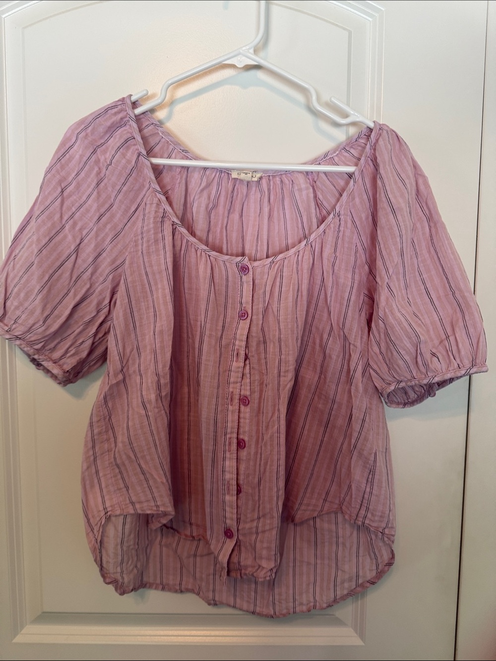 Pilcro Mauve Pink Striped Button-Front Peasant Blouse